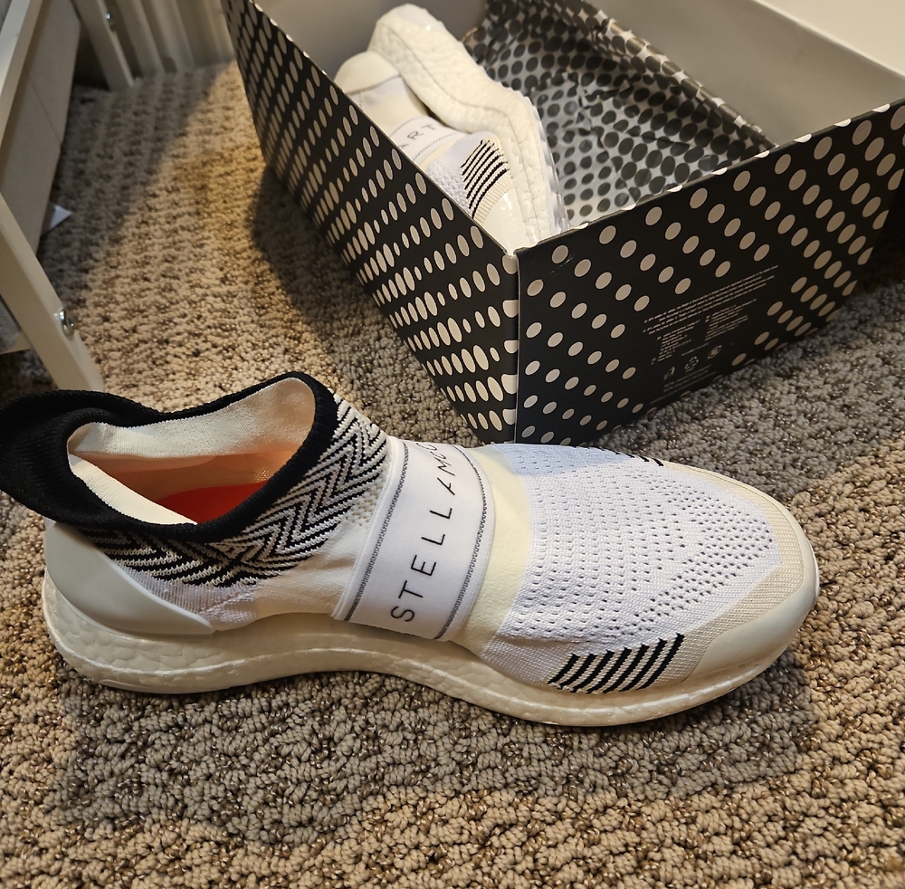 Stella McCartney White and Black Slip-On Knit Sneaker